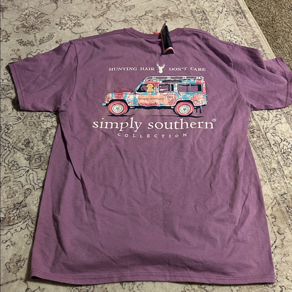 Simply Southern Lavender Jeep Graphic Tee hunting hair don't care cute dog